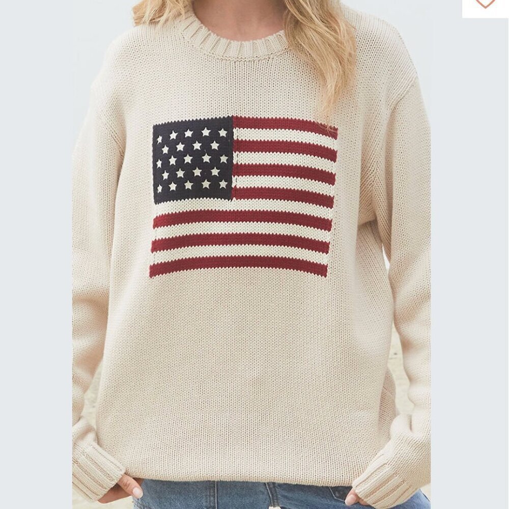 Brandy Melville Nico American Flag USA Knit Crew Pullover Sweater - Picture 2 of 9